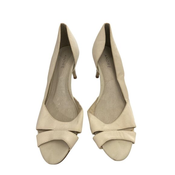 André Beige women's size 8.5 Open-Toe Kitten Heels shoes - Picture 1 of 8